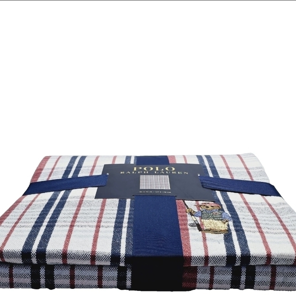 New Polo Ralph Lauren Blanket Throw Fisherman Polo Bear Cotton Navy 50X70 NWOT - Picture 2 of 6
